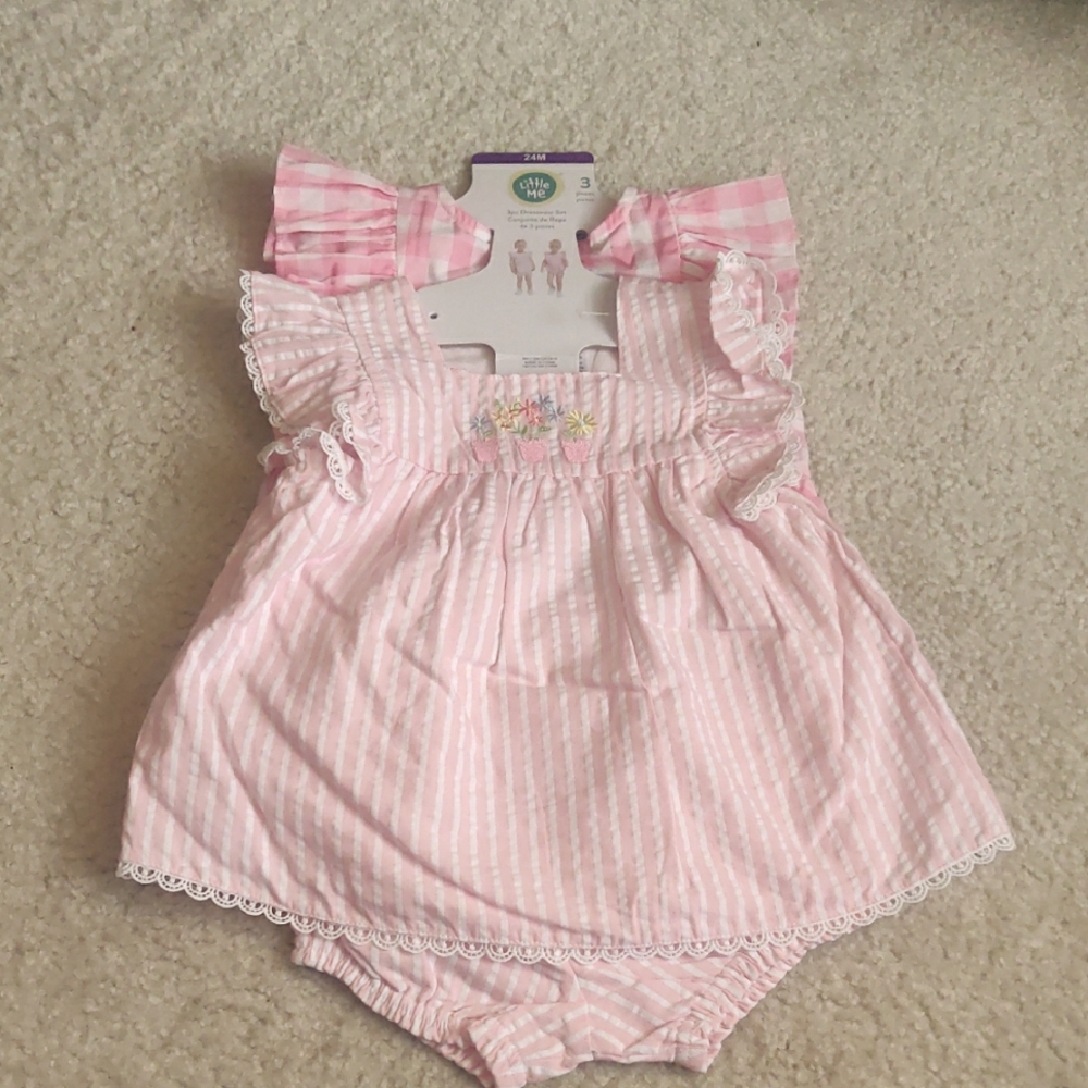 Little Me 3 PCA Dresswear Set Pink and White Baby Girl Outfit 24 M